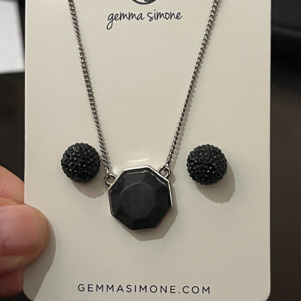 Gemma Simone Matte Black Necklace And Earring Set New In Box
